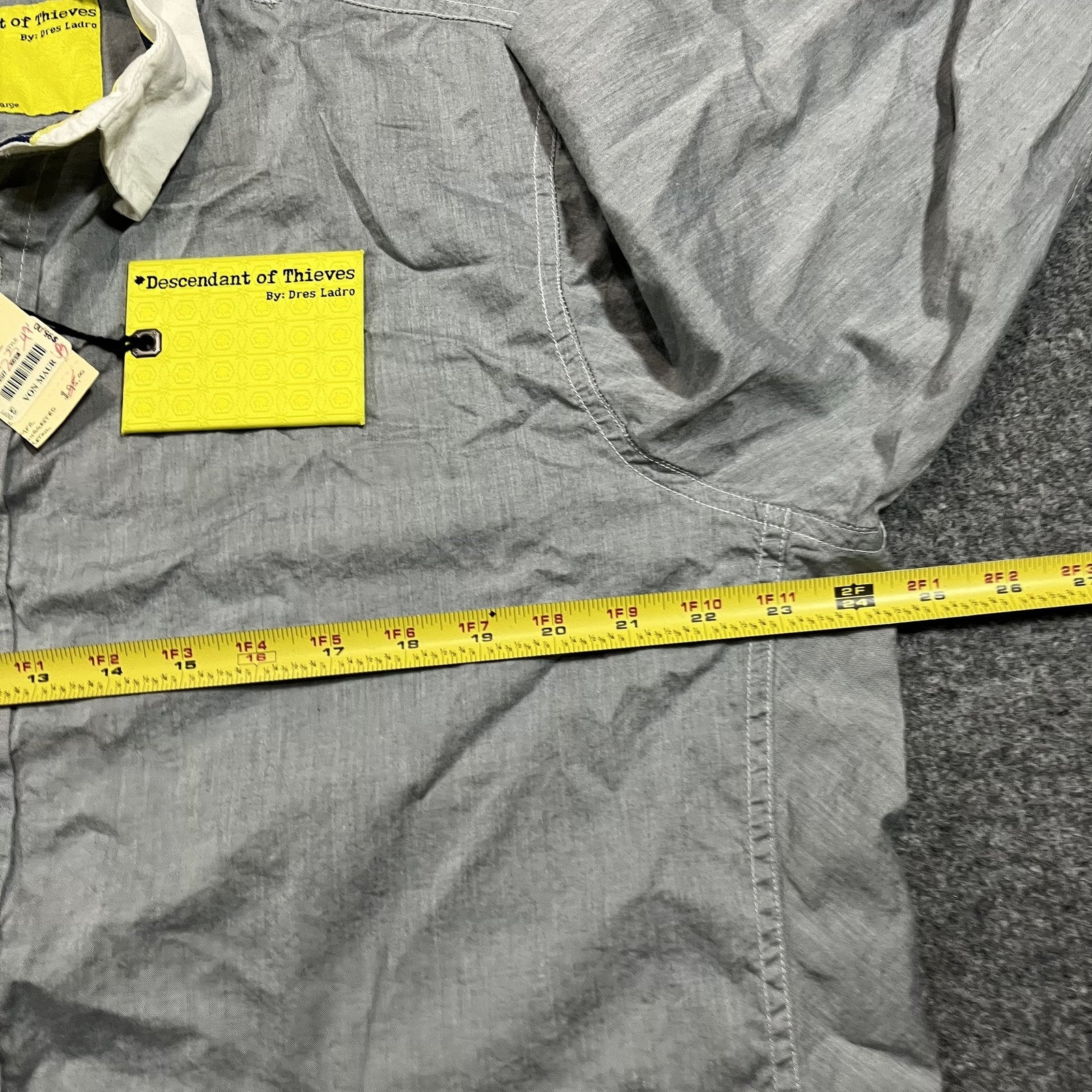 Descendant Of Thieves Shirt Mens Xxl Gray Cotton Pockets Long Sleeve Collared — image 6 of 8